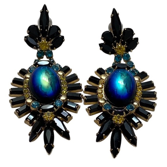 Elizabeth Cole iridescent hematite and crystals drop earrings - Picture 1 of 8